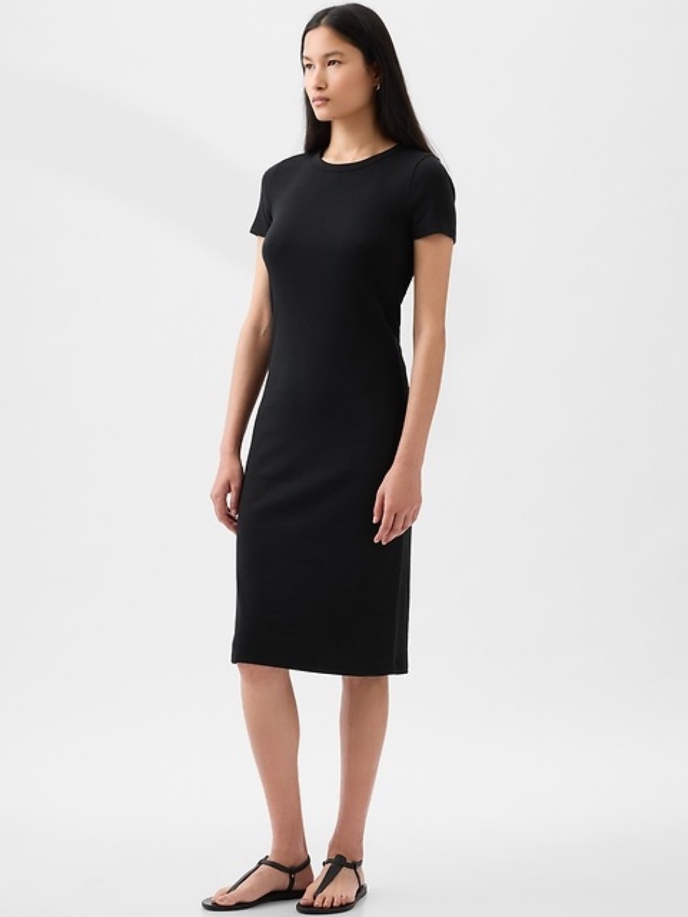 GAP Black Midi lightly ribbed T-Shirt Dress. Sz large